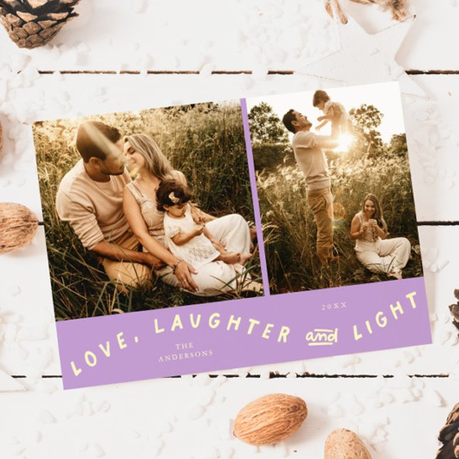 Love Laughter Light Christmas Photo Lemon Wisteria Holiday Card (Creator Uploaded)