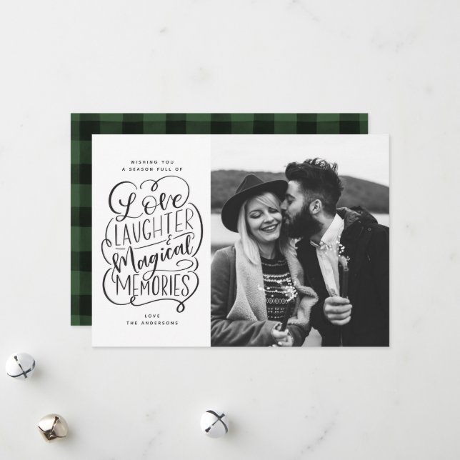 Love Laughter Magical Memories Holiday Photo Card (Front/Back In Situ)