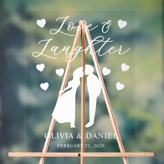 Love & Laughter Personalized Wedding Reception Acrylic Sign (Neutral)