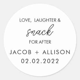 Love Laughter & snack  elegant wedding favour Classic Round Sticker