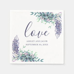 Love. Lavender purple flowers. Floral wedding Napkin