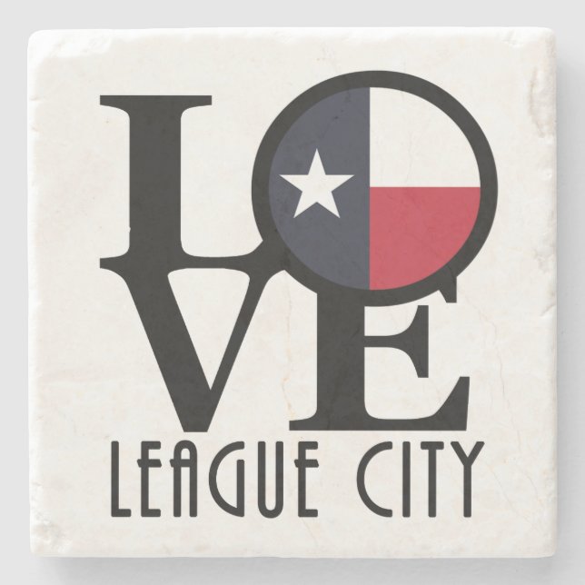 LOVE League City Texas Stone Coaster (Front)