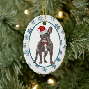 Love Leaves Pawprints French Bulldog Ceramic Tree Decoration