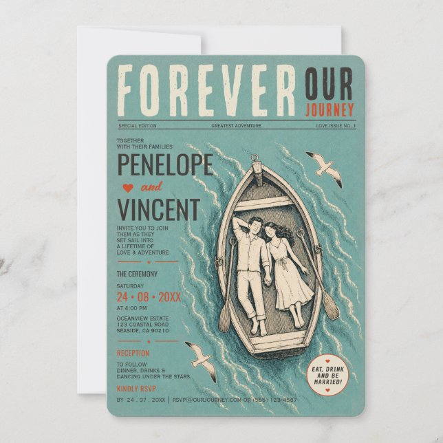 Love & Leisure Adventure Wedding Gazette  Invitation (Front)