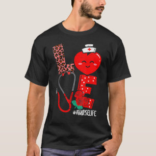 Love Leopard Cute Heart Stethoscope Nurse Rose Val T-Shirt