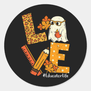 LOVE Leopard Ghost Educator Life Halloween Costume Classic Round Sticker