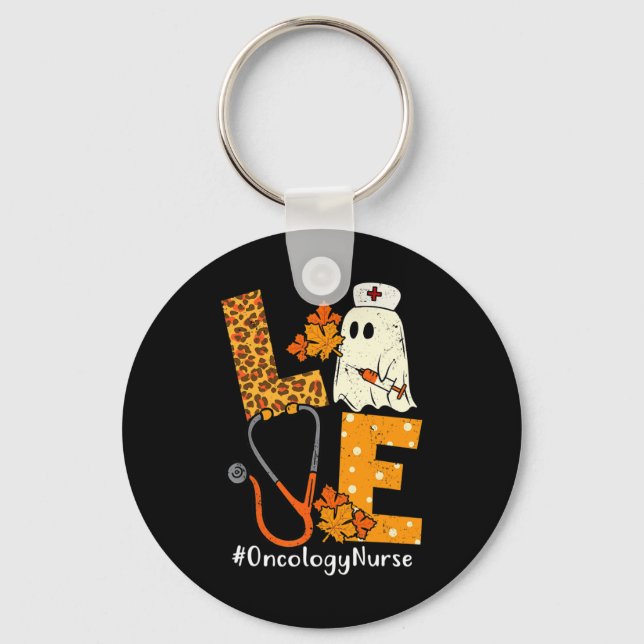 LOVE Leopard Ghost Oncology Nurse Halloween Costum Key Ring (Front)
