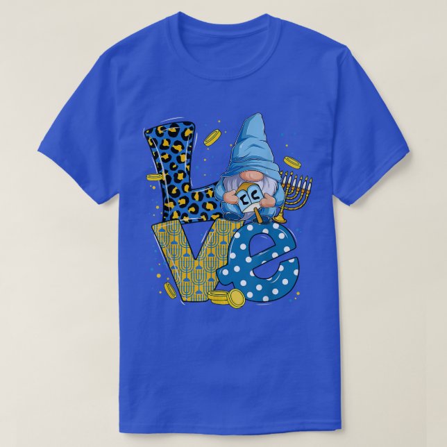 Love Leopard Gnome Hanukkah Cute Gnomies With Meno T-Shirt (Design Front)