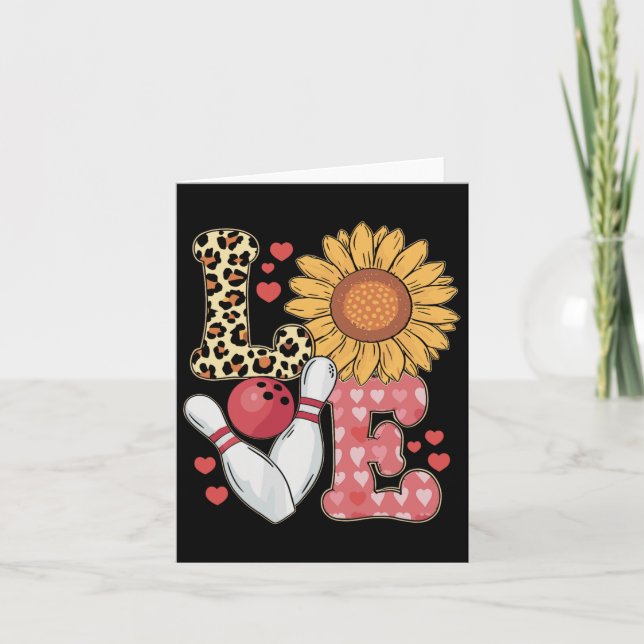 Love Leopard Sunflower Bowling Valentine Bowling P Card (Front)