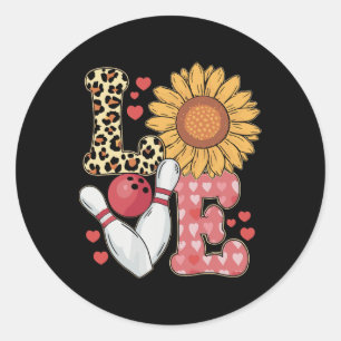 Love Leopard Sunflower Bowling Valentine Bowling P Classic Round Sticker