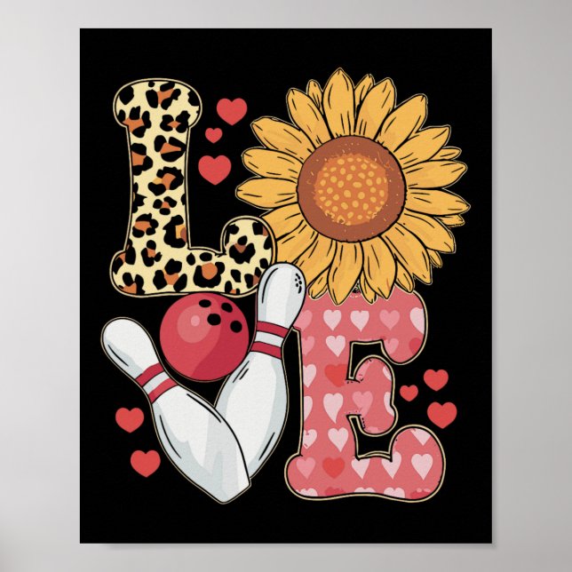 Love Leopard Sunflower Bowling Valentine Bowling P Poster (Front)