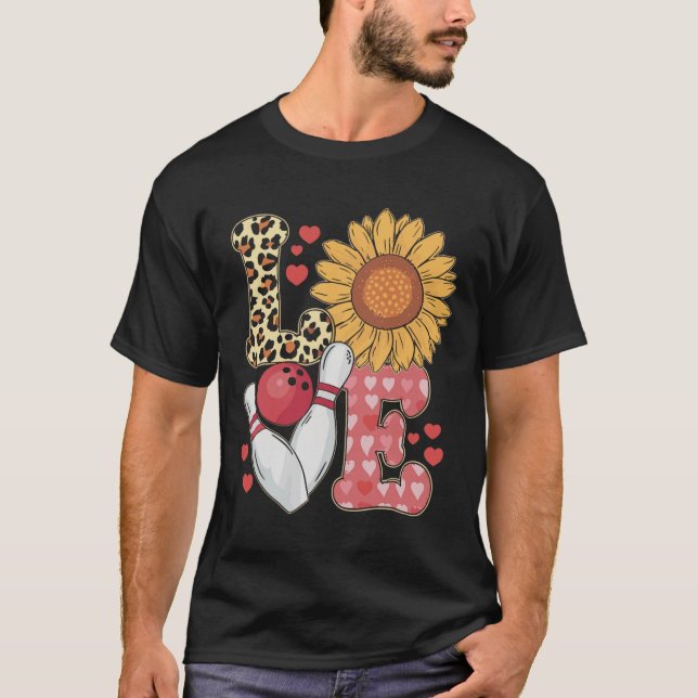 Love Leopard Sunflower Bowling Valentine Bowling P T-Shirt (Front)