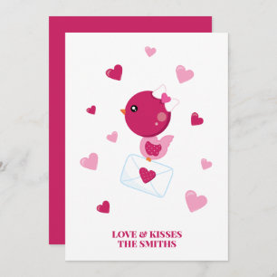 Love Letter Bird Pink Hearts Valentine's Custom Holiday Card