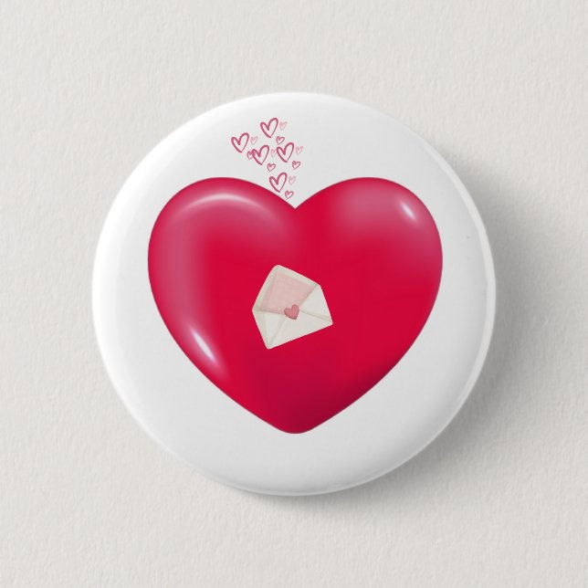 Love Letter in Heart—Romantic Button Badge (Front)