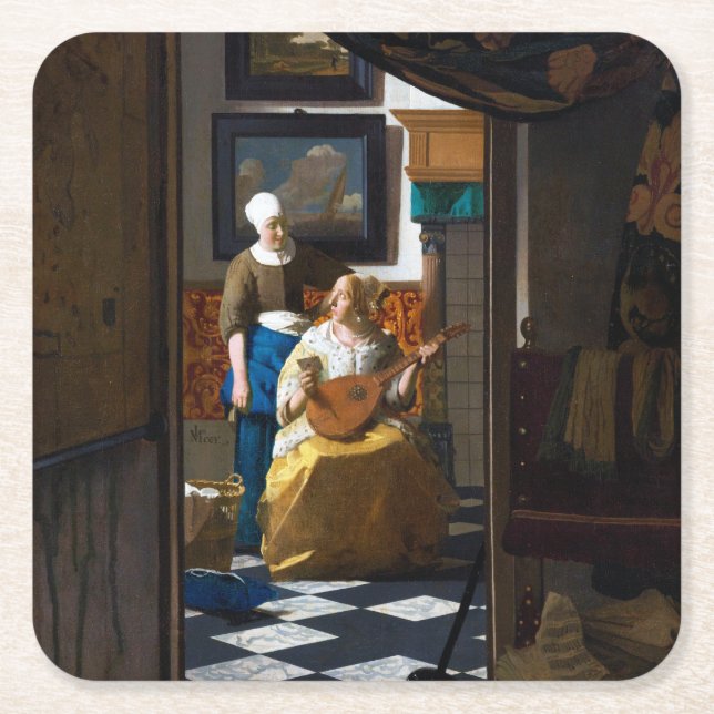 Love Letter, Johannes Vermeer Square Paper Coaster (Front)