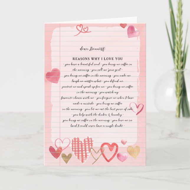 Love Letter | Reasons I Love You Valentine's Day Card (Front)