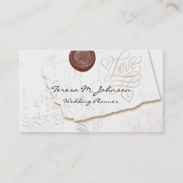 Love Letter Wedding Planner Business Cards (Front)
