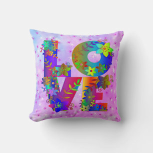 LOVE Letter Word Floral Rainbow Flowers            Cushion