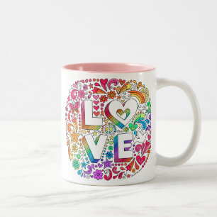 LOVE Lettering Groovy Rainbow Doodles Mug ♥