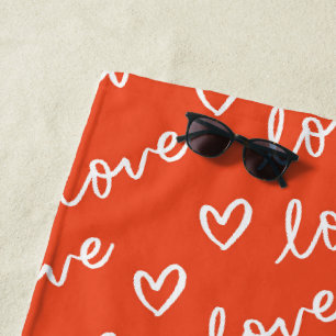Love Lettering & Hearts Drawing Red Beach Towel