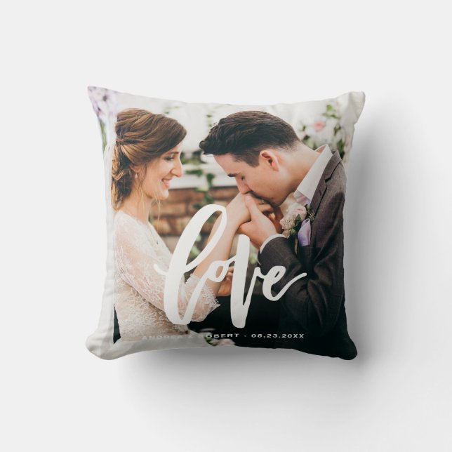 Love Lettering Overlay Custom Wedding Photo Pillow (Front)