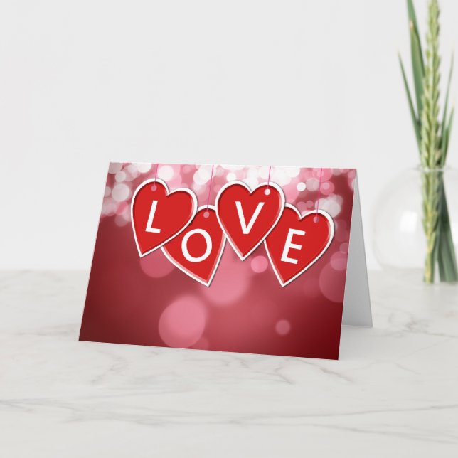 Love Lettering Red Hearts Card (Front)