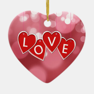 Love Lettering Red Hearts Ceramic Tree Decoration