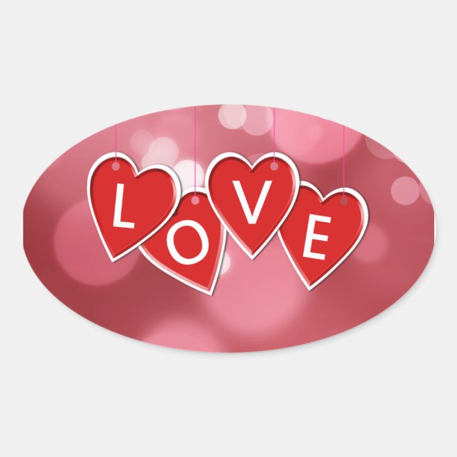 Love Lettering Red Hearts Oval Sticker (Front)