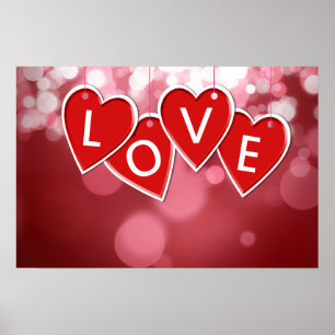 Love Lettering Red Hearts Poster