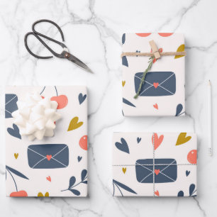 Love Letters and Hearts Modern Minimalist Wrapping Paper Sheet