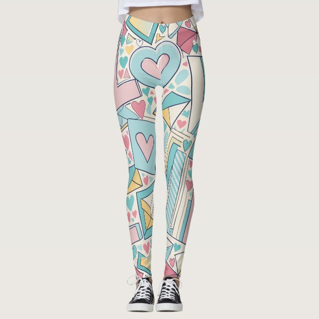 Love Letters Pastel Custom Pattern Leggings (Front)