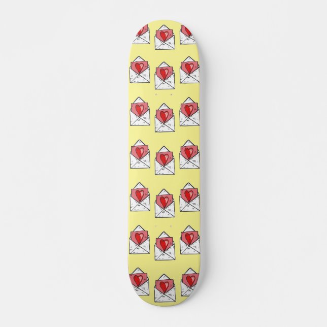 Love letters pattern on yellow skateboard (Front)