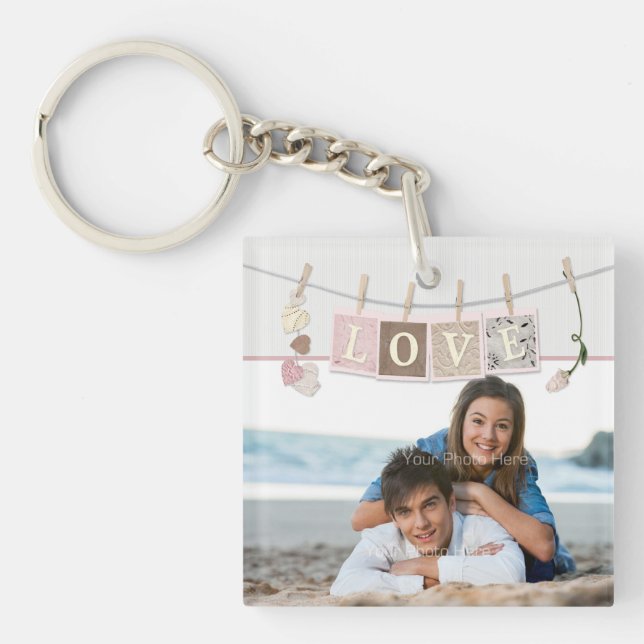 Love Letters, Roses, Add Photo Key Ring (Front)