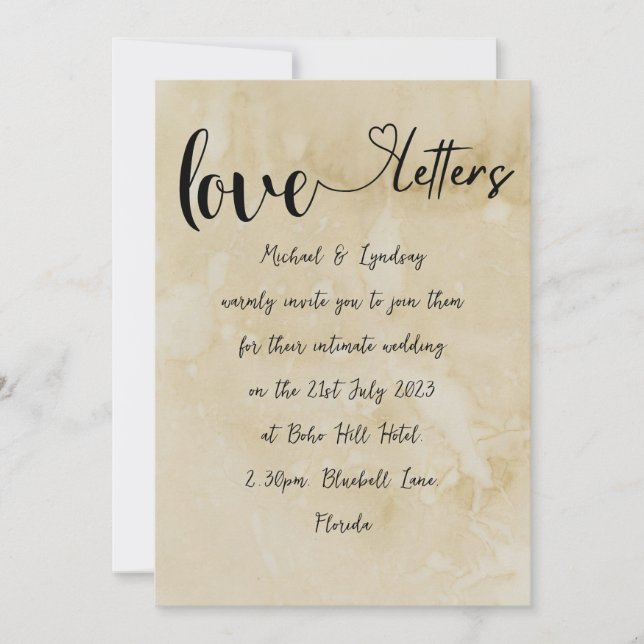 Love Letters Vintage Rustic Charm Micro Wedding  Invitation (Front)