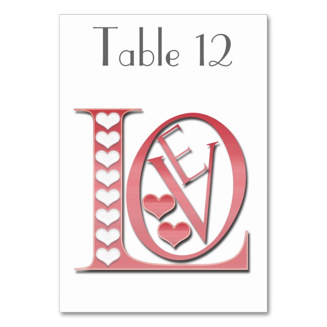 Love Letters With Hearts by Shirley Taylor Table Number (Front)