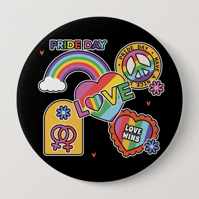 Love. LGBT+Pride. Pride day. Rainbow love.  Button (Front)
