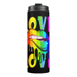 Love Lgbtq Lgbt Rainbow Flag Lips Gay Lesbian Thermal Tumbler