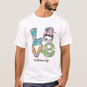 LOVE Librarian Life Messy Bun Funny Easter Day Mat T-Shirt