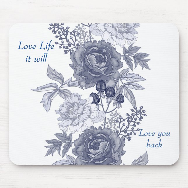 Love Life Blue Floral Mouse pad (Front)