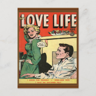 Love Life Flirt Romance Comic Illustration Retro Postcard