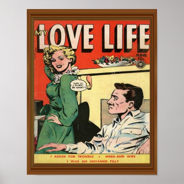 Love Life Flirt Romance Comic Illustration Retro Poster (Front)