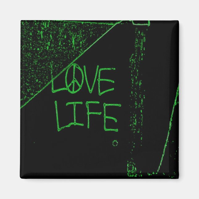 Love Life Graffiti Magnet - Neon Green (Front)