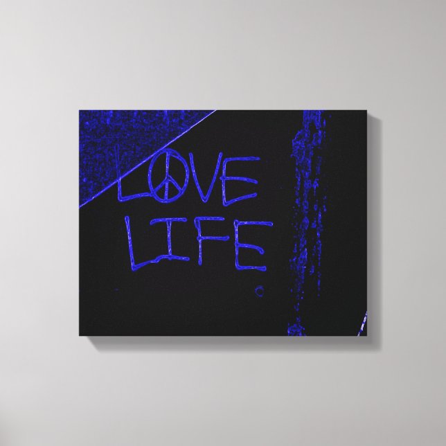 Love Life Grafitti Wrapped Canvas Print -Neon Blue (Front)