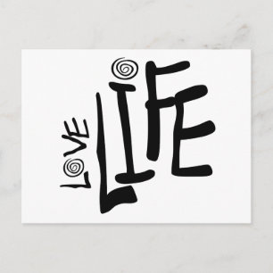 Love Life In Funky Font With Swirls, Black Postcard