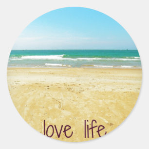 Love Life Quote with Beach Scene Classic Round Sticker
