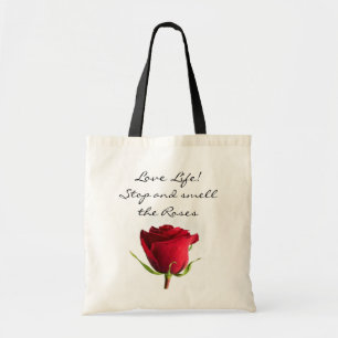 Love Life Stop & Smell the Roses Red Rose Tote Bag