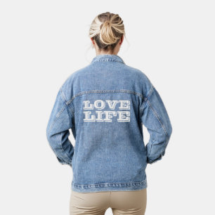 Love Life White Typography Denim Jacket