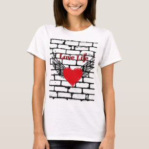 Love Life with red hearts and angel wings T-Shirt