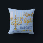 Love, Light and Happiness Hanukkah Cushion<br><div class="desc">Love,  Light and Happiness Menorah Hanukkah Throw Pillow</div>