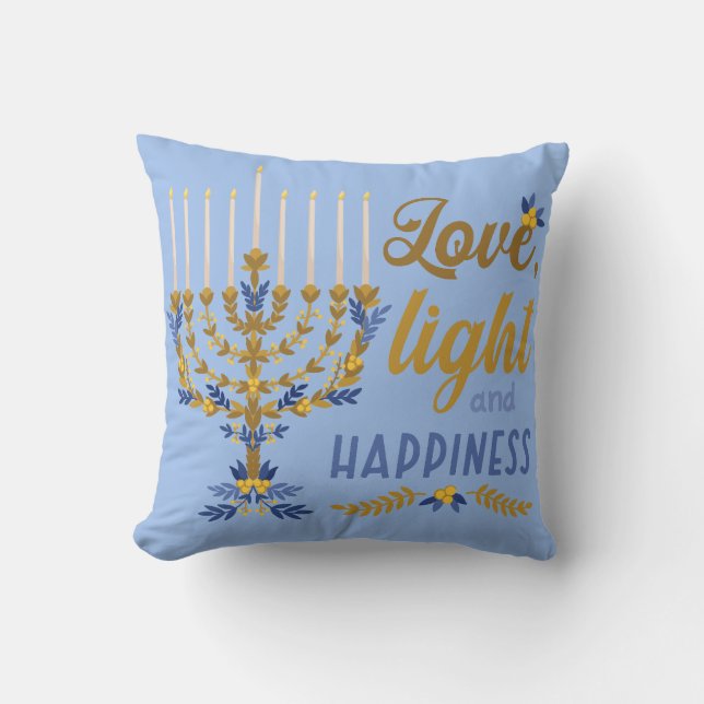 Love, Light and Happiness Hanukkah Cushion (Front)